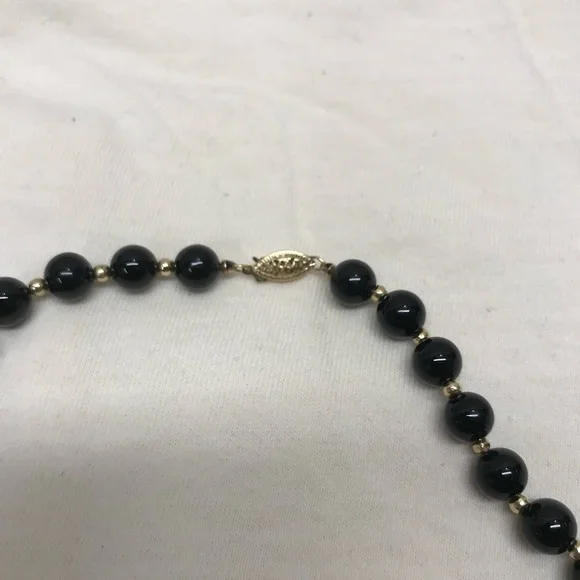14K Gold and Onyx Genuine Beaded Necklace 21 in